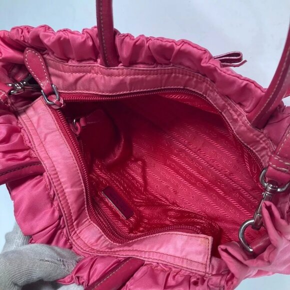 PRADA Shoulder Bag Bag Logo ribbon 2WAY bag Hand Bag Nylon pink - Picture 14 of 16